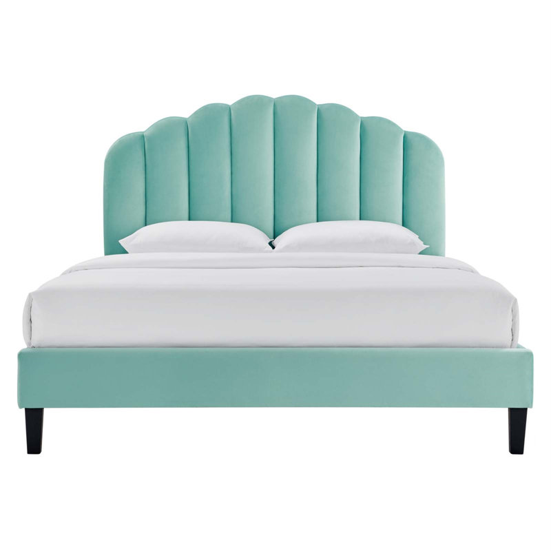 Pink Velvet Queen Platform Bed with Tufted Headboard