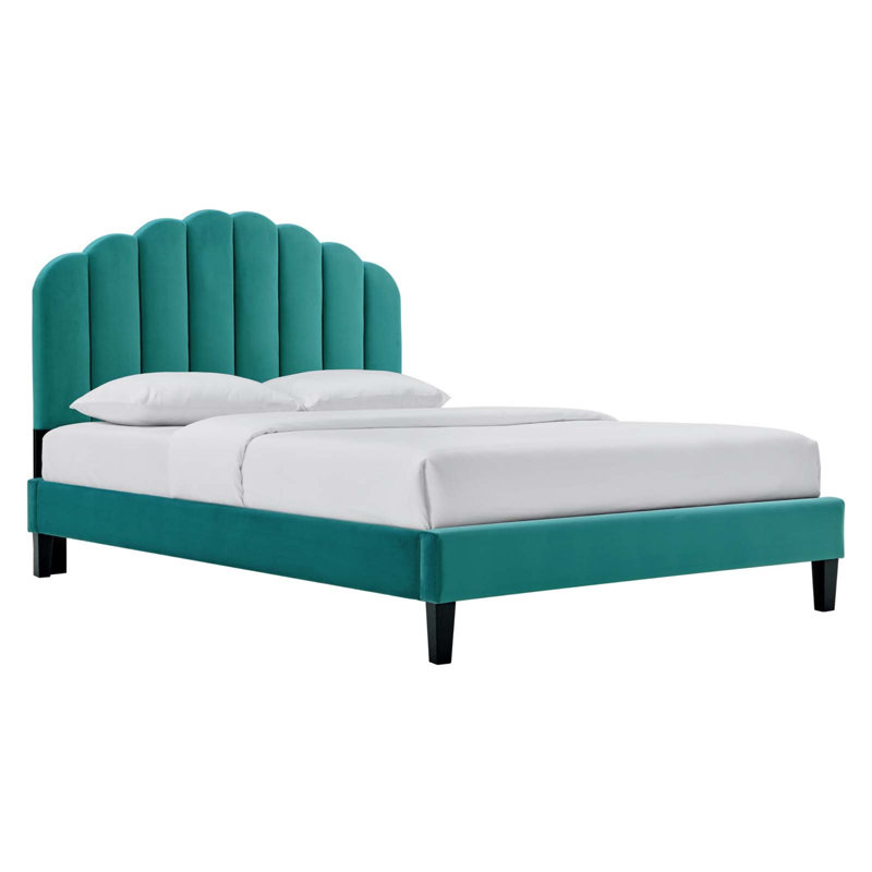 Pink Velvet Queen Platform Bed with Tufted Headboard