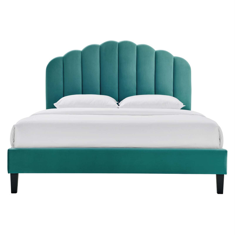 Pink Velvet Queen Platform Bed with Tufted Headboard