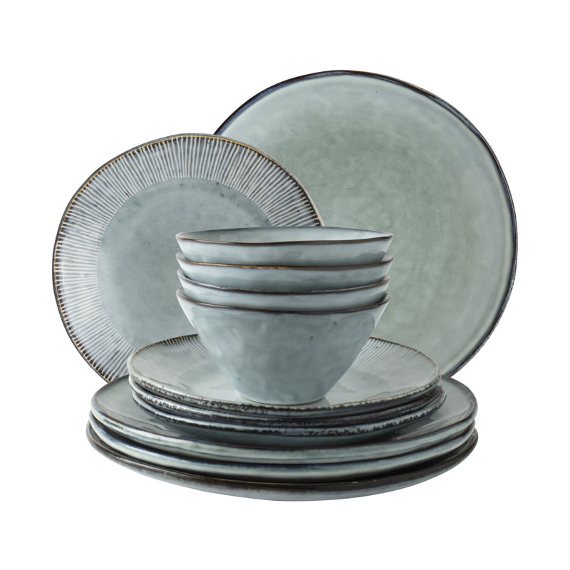 Blue Porcelain 12-Piece Dinnerware Set for 4