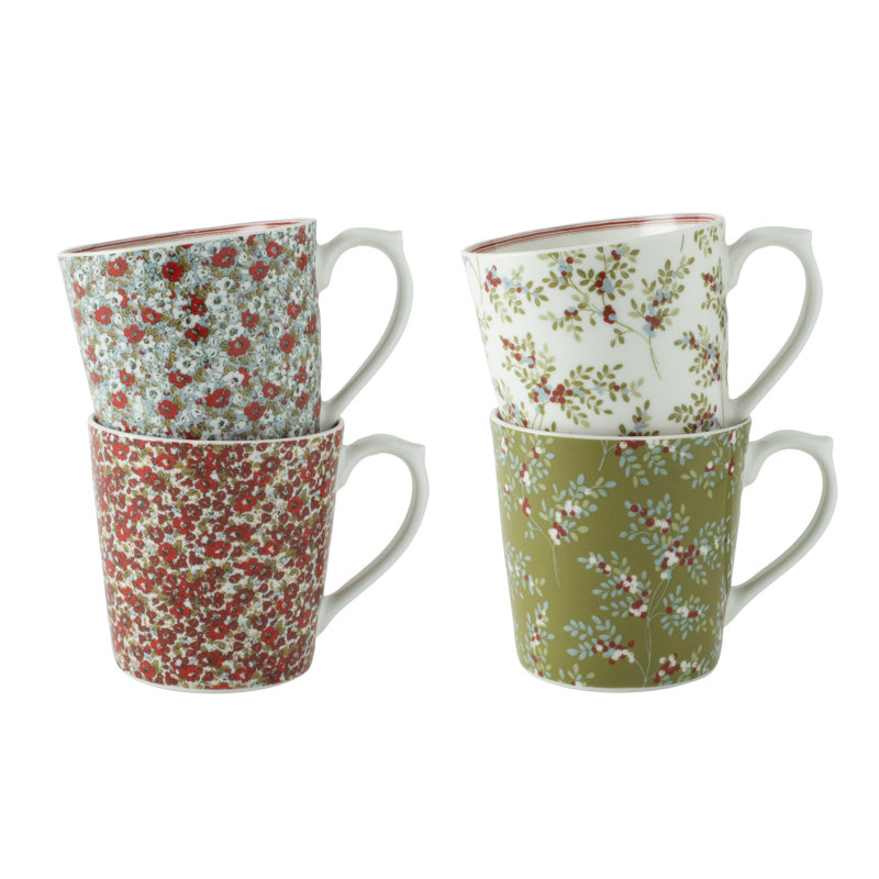 Laura Ashley Stockbridge Floral Porcelain 10 oz. Mug Set