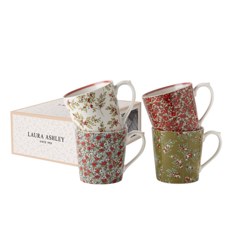 Laura Ashley Stockbridge Floral Porcelain 10 oz. Mug Set