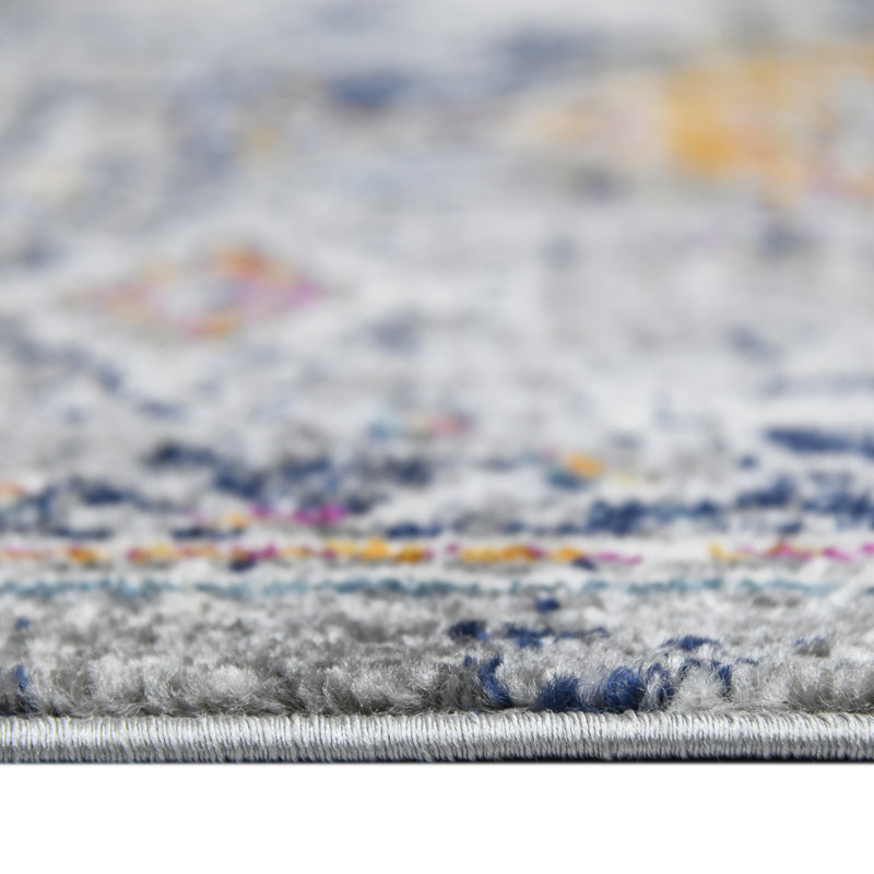 Uptown Bohemian Blue Geometric 5'3" x 7'6" Synthetic Area Rug