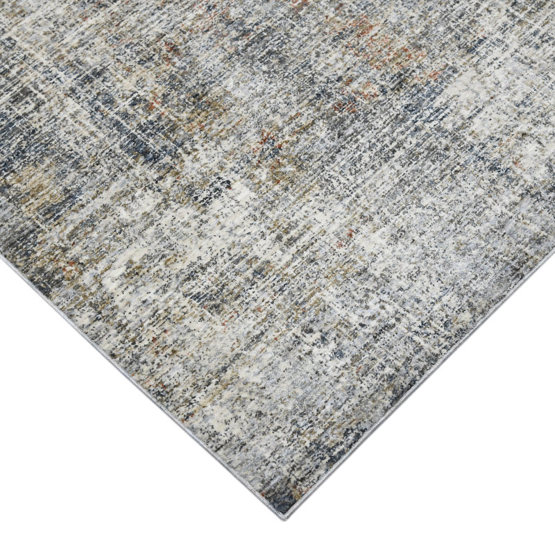 Gray and Orange Rectangular Polyester Area Rug