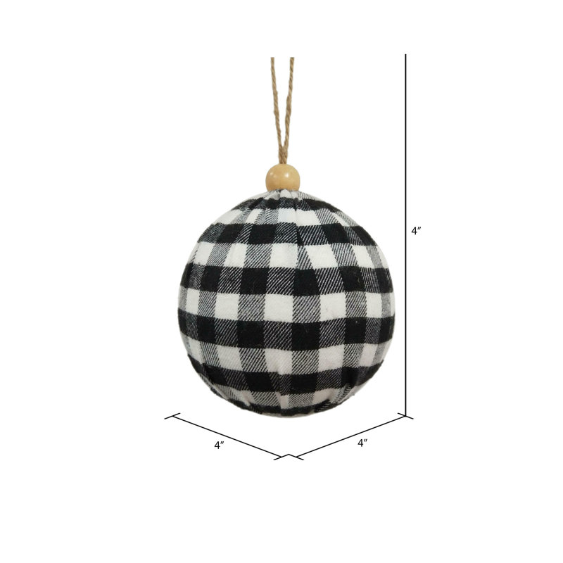 Black and White Plaid Cloth Christmas Ornaments Set of 4
