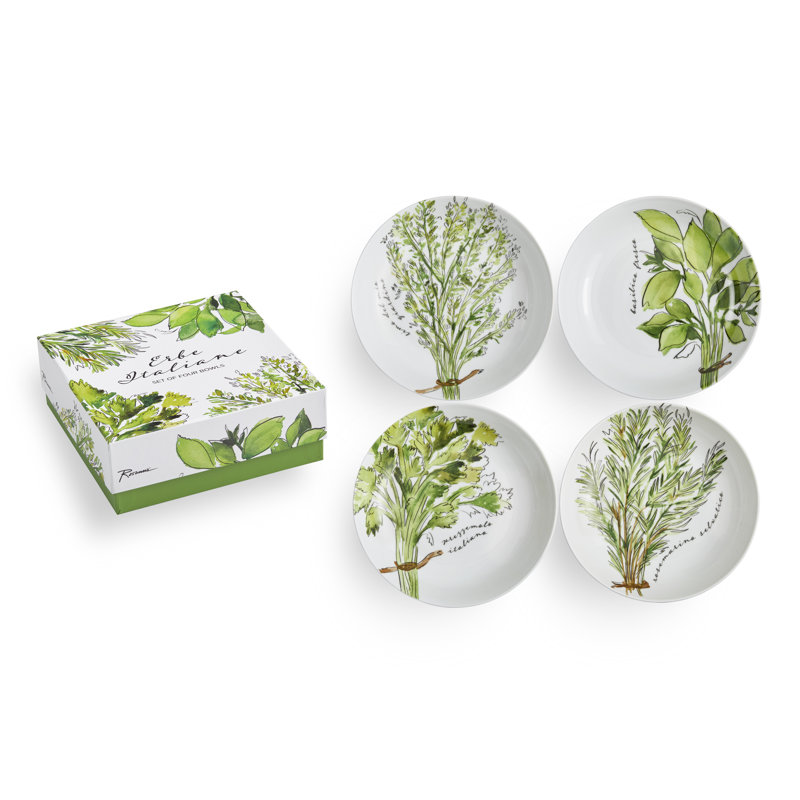 Erbe Italiane Ceramic Herb Design Salad and Pasta Bowls Set