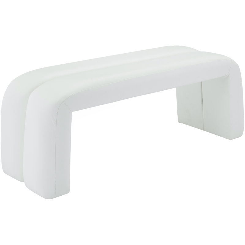 Arc White Faux Leather Tufted Bench with Straight Legs