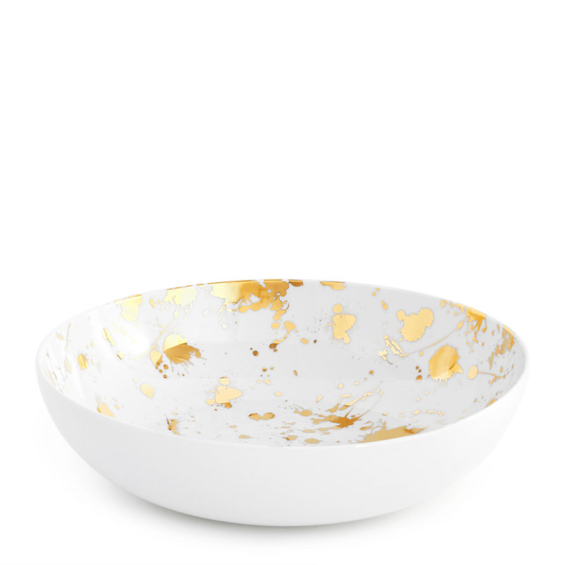Gold Splatter Round Ceramic Serving Bowl