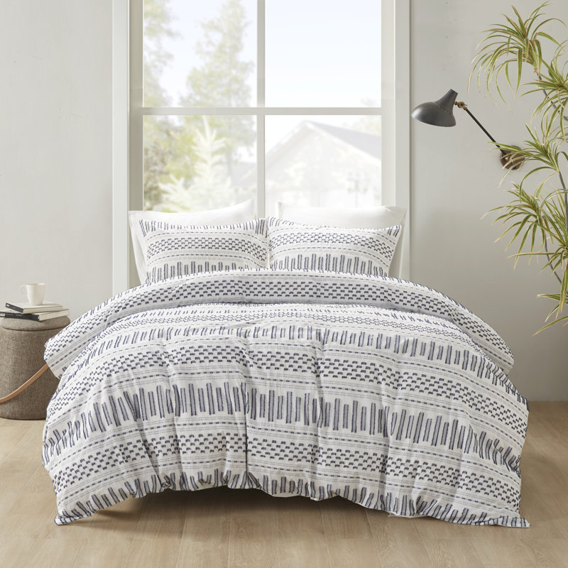 Ivory Cotton Jacquard Full Bedspread Set with Textured Accents
