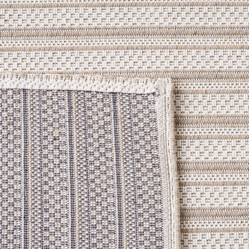Handmade Taupe & Cream Wool Stripe Rug 5' x 7' - Reversible and Easy Care
