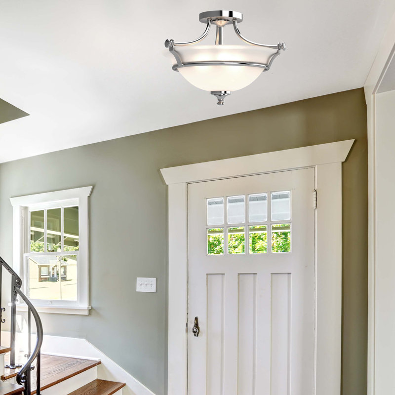 Elegant Chrome Semi-Flush Ceiling Bowl Light with Frosted Glass