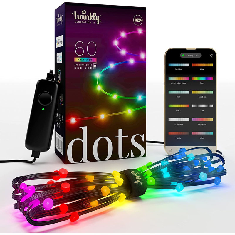 Twinkly Dots 60 LED Smart Gaming Room Flexible Lights, USB Black