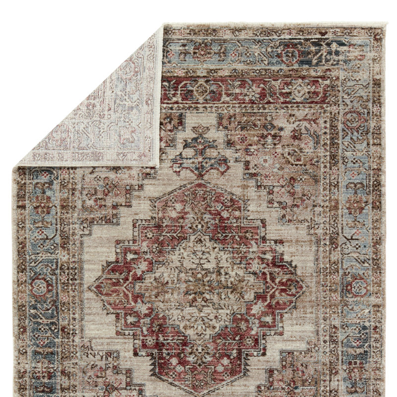 Leila Emory Medallion 10' x 14' Gray, Red, and White Area Rug