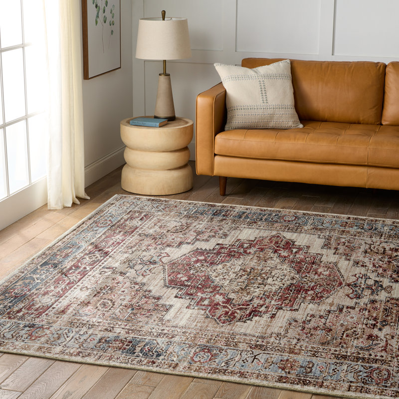 Leila Emory Medallion 10' x 14' Gray, Red, and White Area Rug