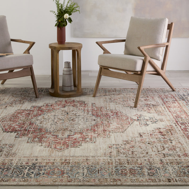 Leila Emory Medallion 10' x 14' Gray, Red, and White Area Rug