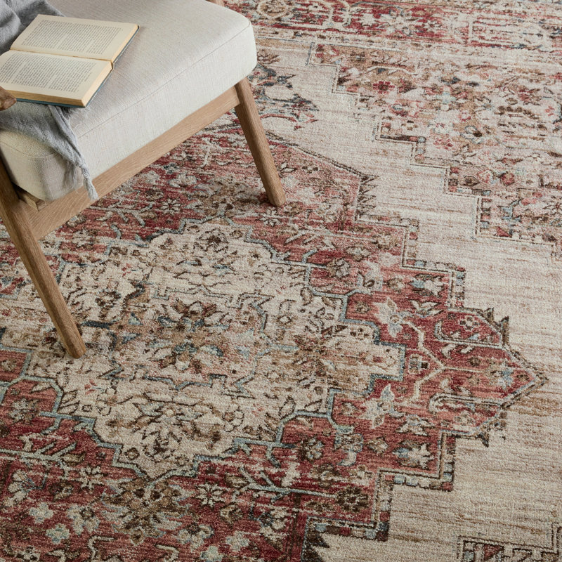 Leila Emory Medallion 10' x 14' Gray, Red, and White Area Rug