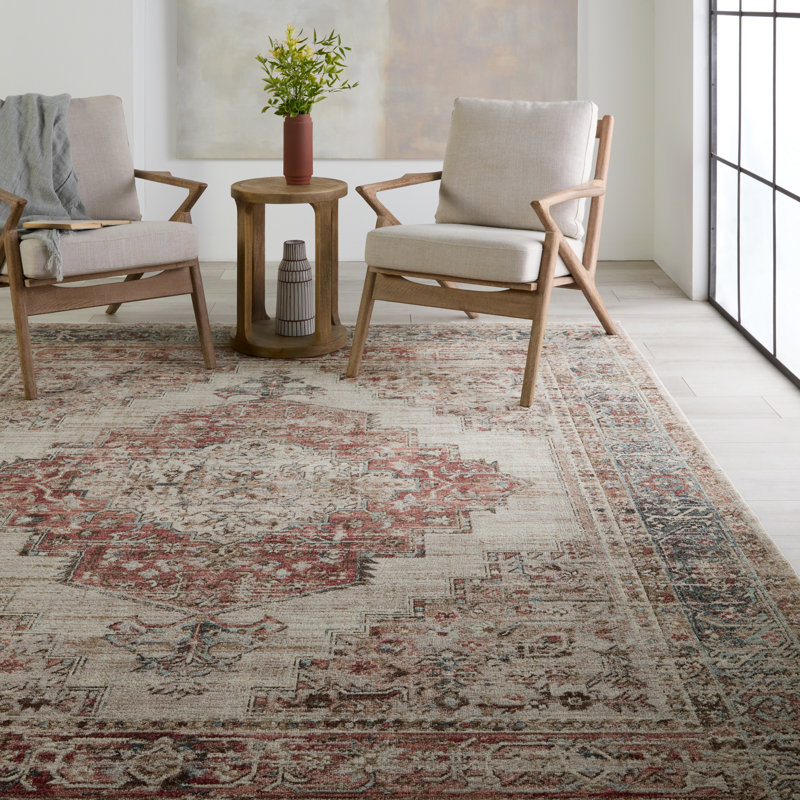 Leila Emory Medallion 10' x 14' Gray, Red, and White Area Rug