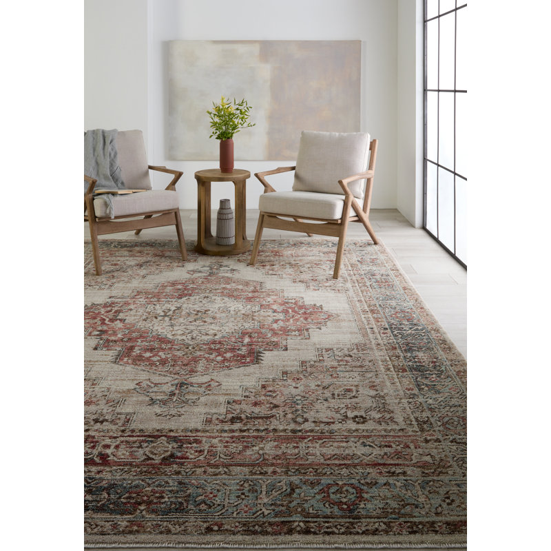 Leila Emory Medallion 10' x 14' Gray, Red, and White Area Rug