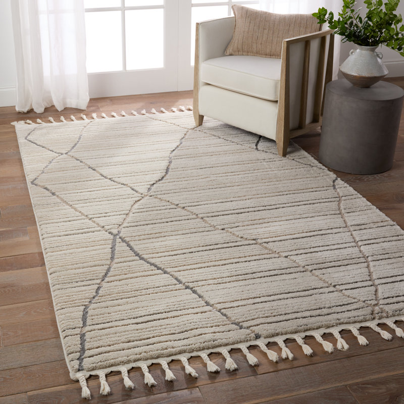 Cozy Moroccan-Inspired 5' x 7' Gray Trellis Shag Rug