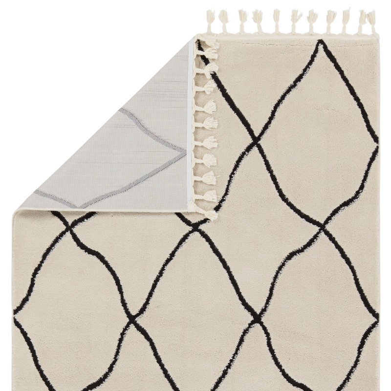 Black and Ivory Trellis Rectangular 10' x 14' Shag Rug
