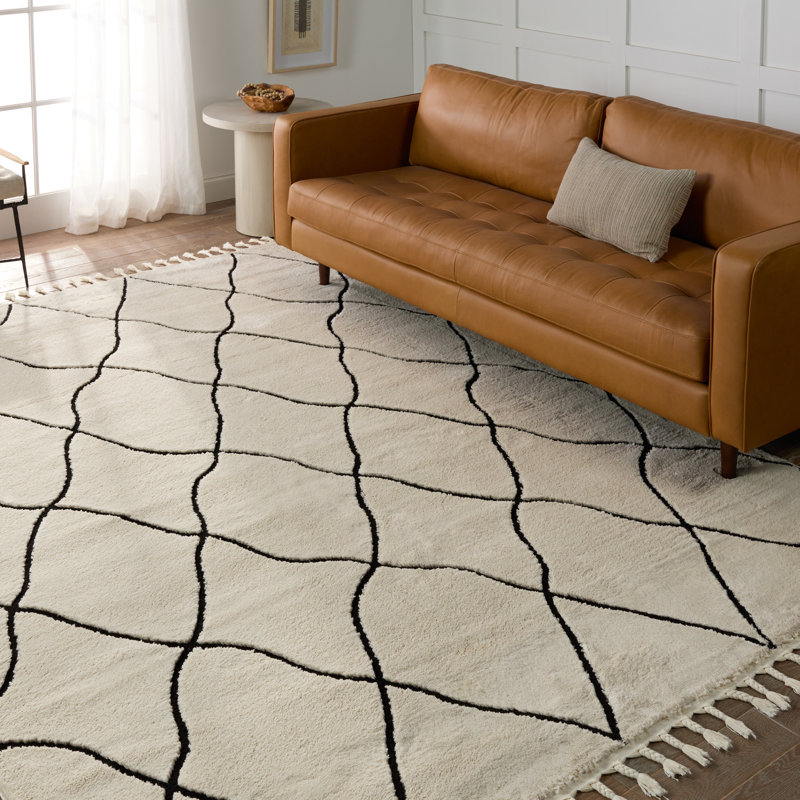 Black and Ivory Trellis Rectangular 10' x 14' Shag Rug