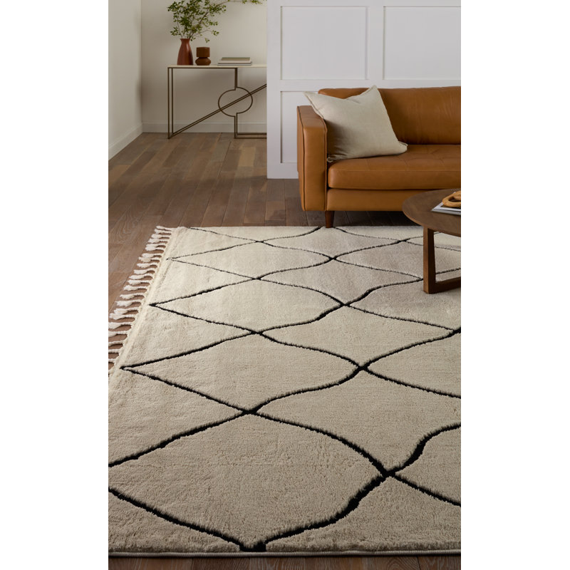 Black and Ivory Trellis Rectangular 10' x 14' Shag Rug