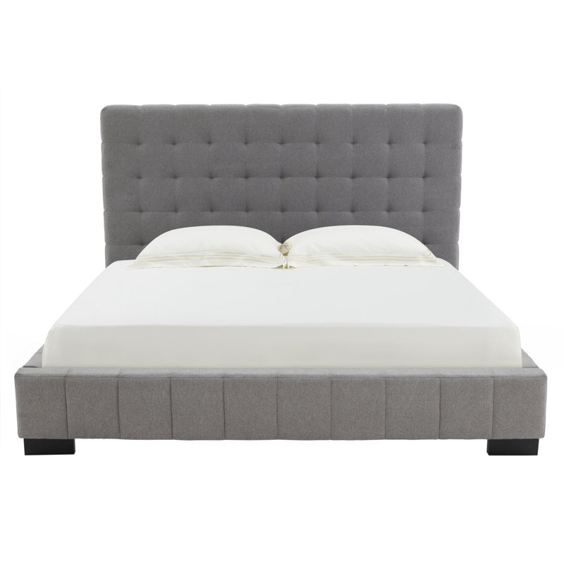Gray King Linen Tufted Upholstered Platform Bed