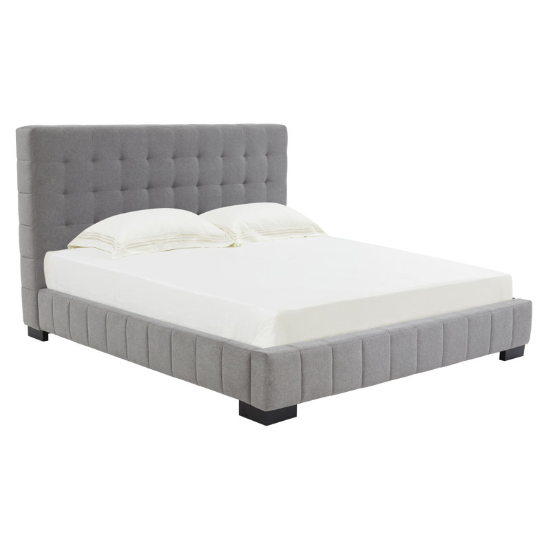 Gray King Linen Tufted Upholstered Platform Bed
