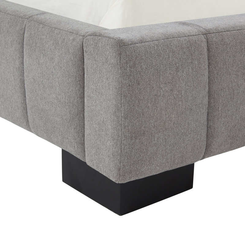 Gray King Linen Tufted Upholstered Platform Bed
