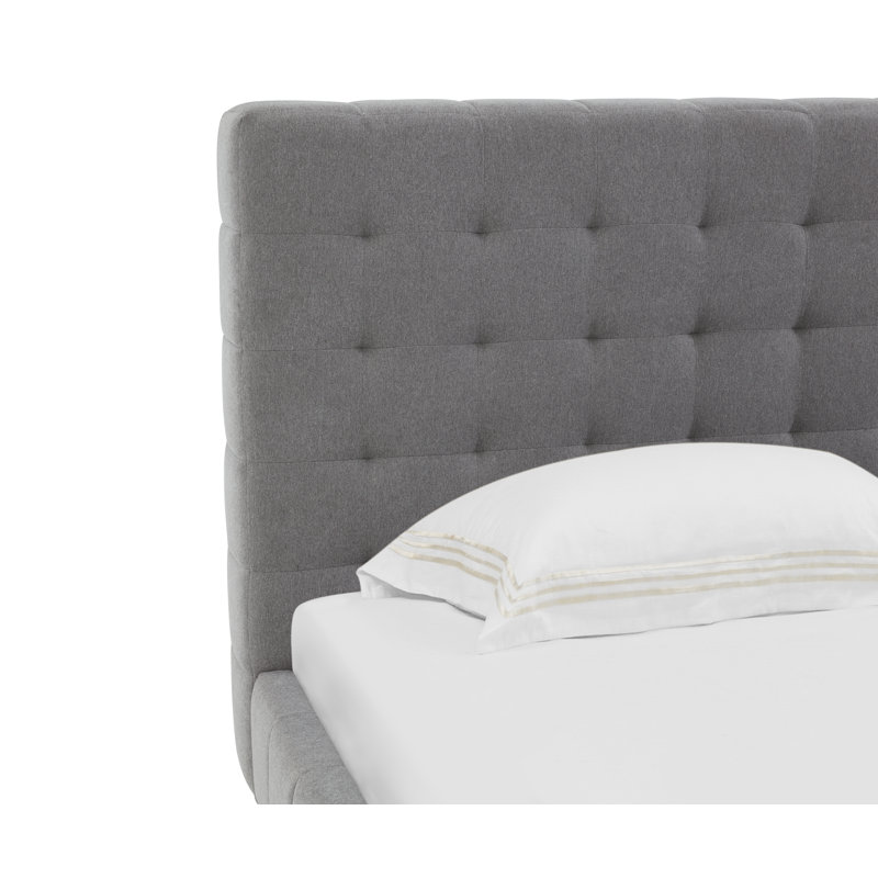 Gray King Linen Tufted Upholstered Platform Bed