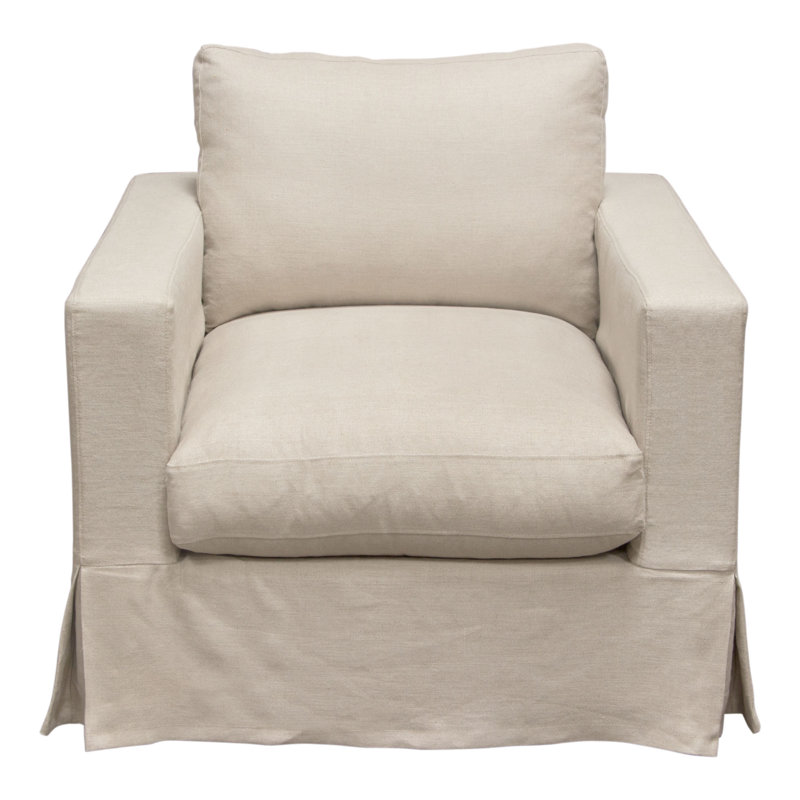 Savannah Sand Linen Slipcovered Armchair with Eucalyptus Wood Legs