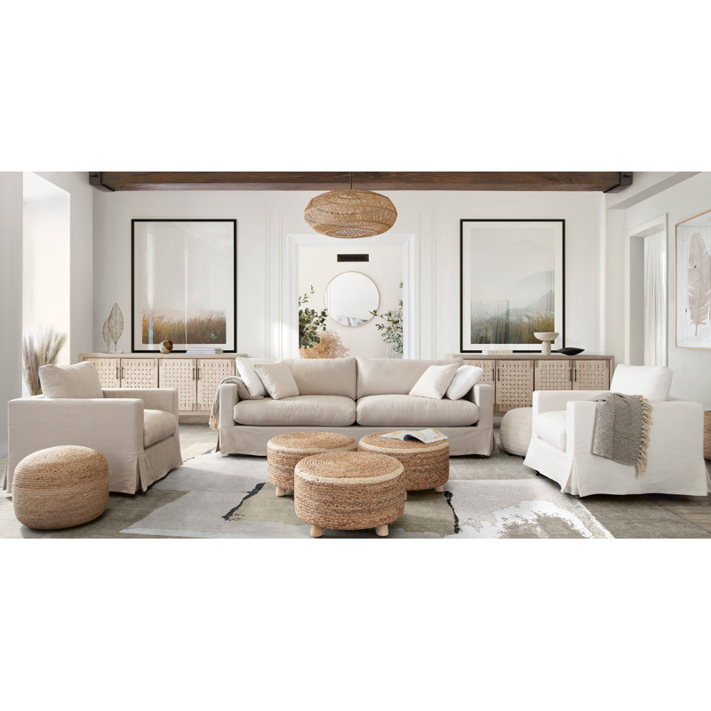 Savannah Sand Linen Slipcovered Armchair with Eucalyptus Wood Legs