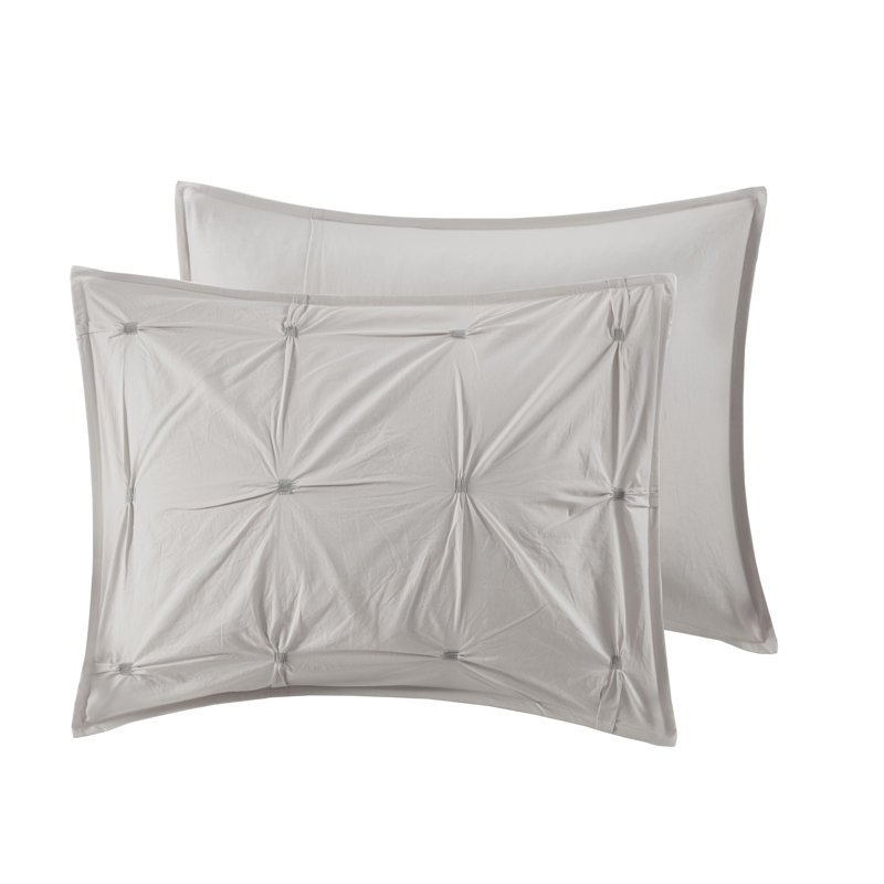 Navy Cotton Pintuck Full/Queen Duvet Cover Set with Shams
