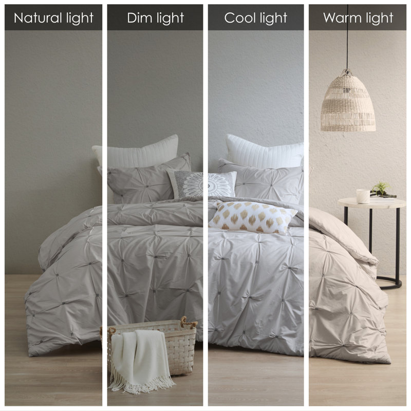 Navy Cotton Pintuck Full/Queen Duvet Cover Set with Shams