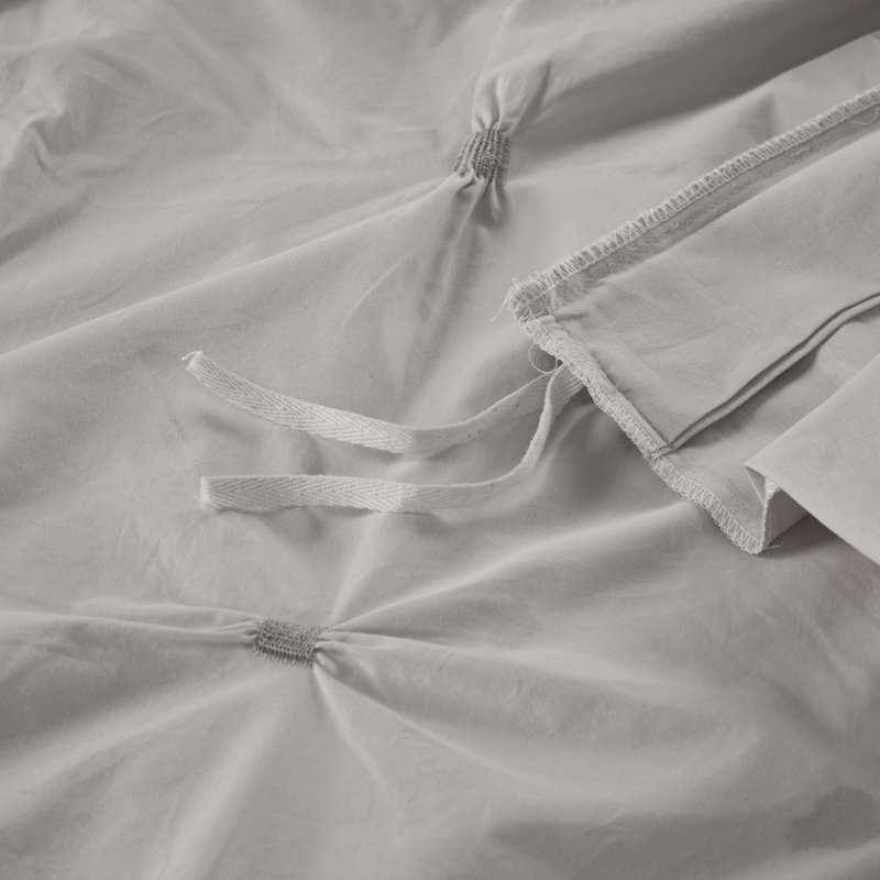 Navy Cotton Pintuck Full/Queen Duvet Cover Set with Shams