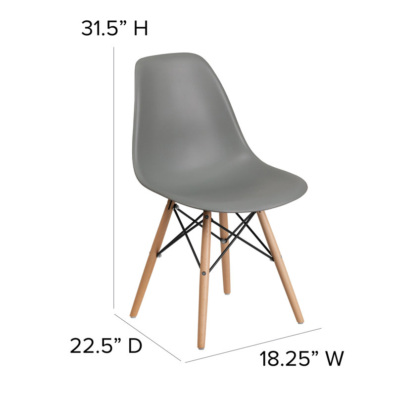 Mid-Century Modern Moss Gray Side Chair with Wooden Legs