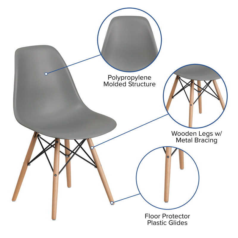 Mid-Century Modern Moss Gray Side Chair with Wooden Legs