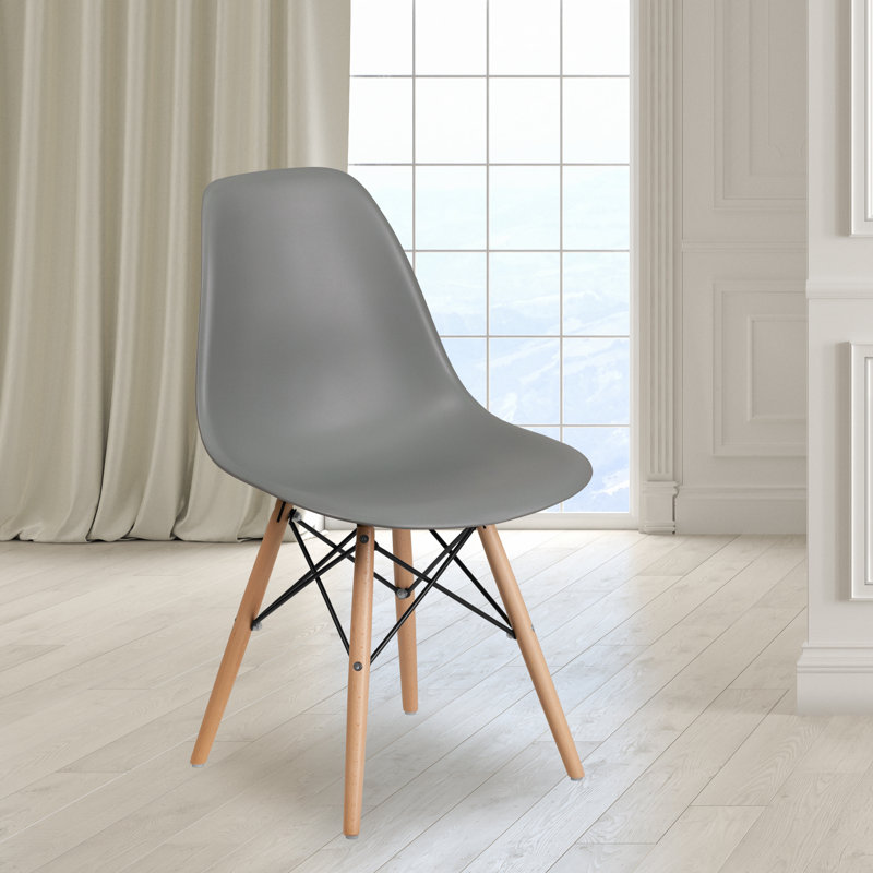 Mid-Century Modern Moss Gray Side Chair with Wooden Legs