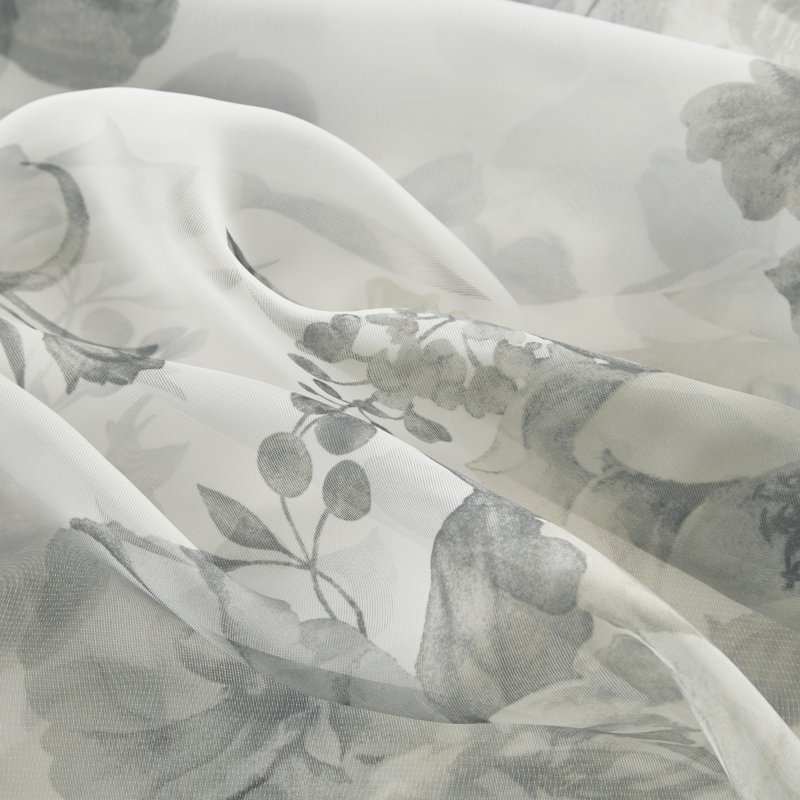 White Floral Sheer Rod Pocket Back Tab Curtain Panel