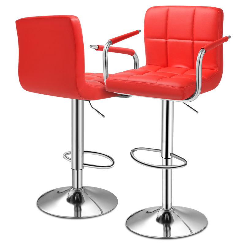 Red Adjustable Swivel Metal Counter Stool with Upholstered Seat