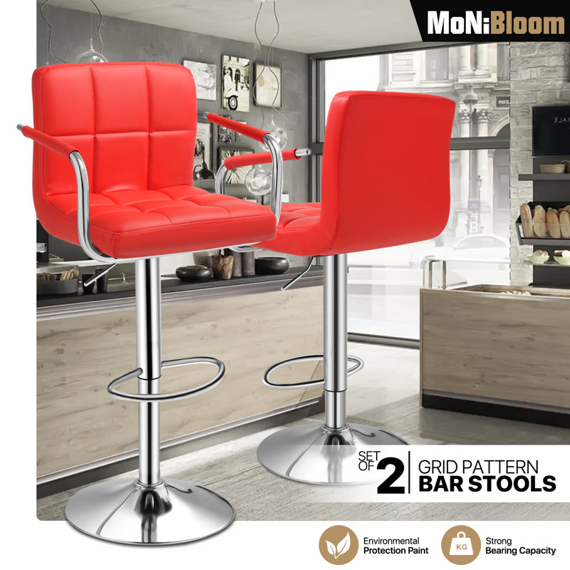Red Adjustable Swivel Metal Counter Stool with Upholstered Seat