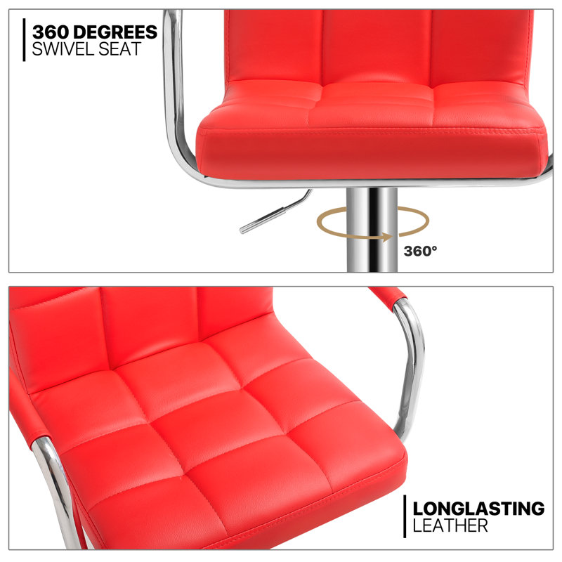 Red Adjustable Swivel Metal Counter Stool with Upholstered Seat