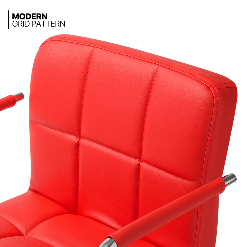 Red Adjustable Swivel Metal Counter Stool with Upholstered Seat