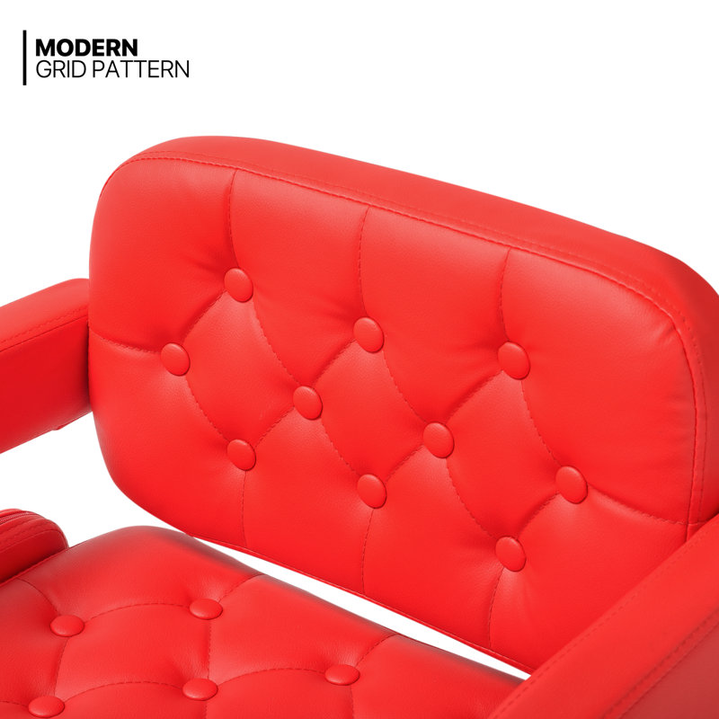 Red Faux Leather Adjustable Swivel Bar Stools with Arms