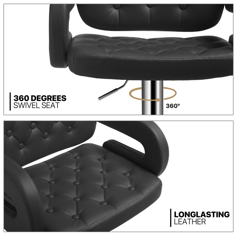 Black Faux Leather Adjustable Swivel Bar Stools with Pedestal Base, Set of 2