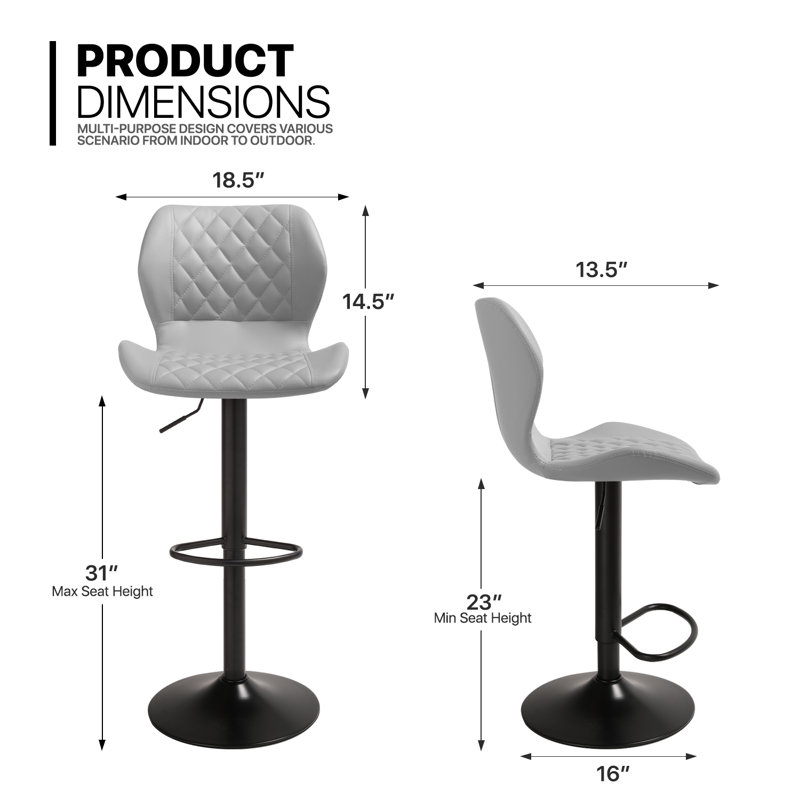 Gray Adjustable Swivel Faux Leather Bar Stools with Iron Base