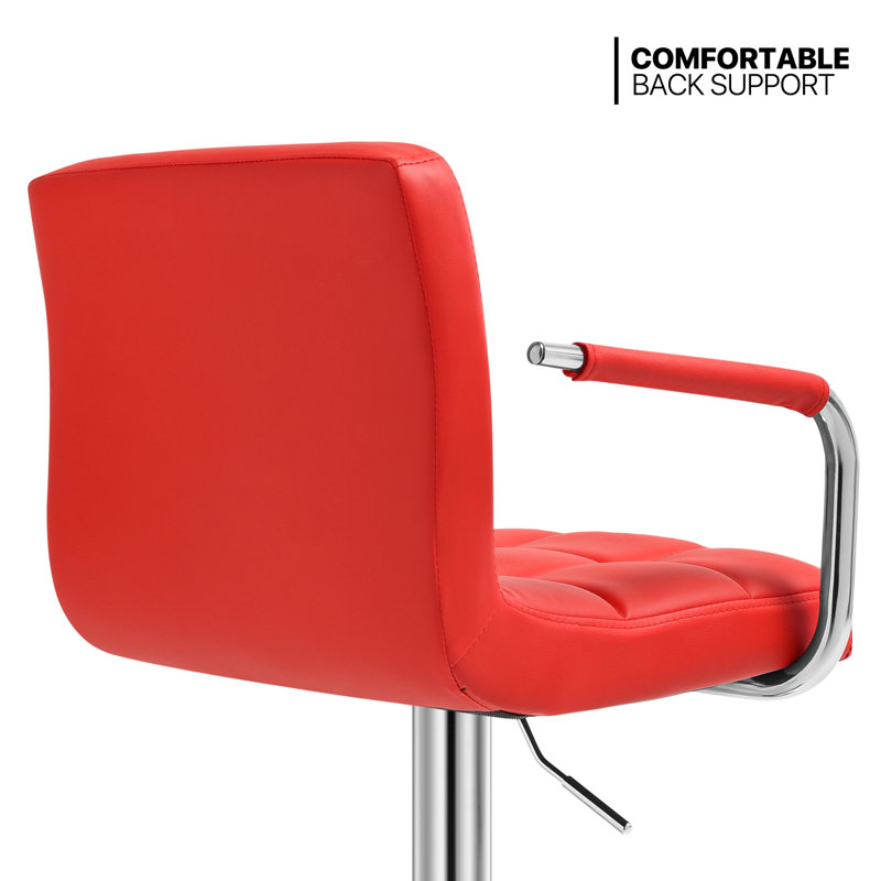 Red Adjustable Swivel Metal Counter Stool with Upholstered Seat