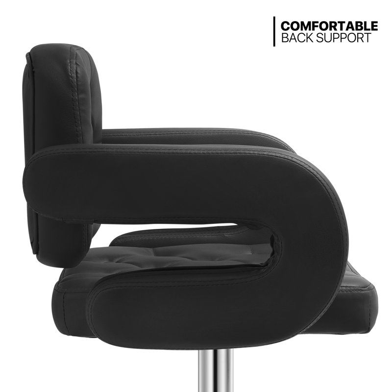 Black Faux Leather Adjustable Swivel Bar Stools with Pedestal Base, Set of 2