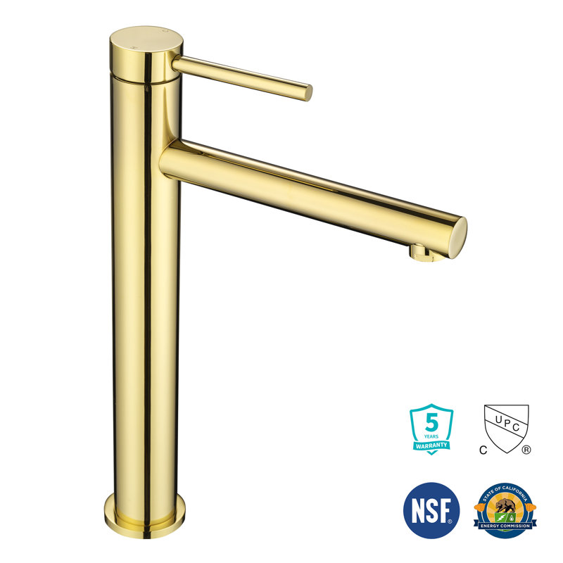 Tall Brushed Gold Brass Bathroom Vessel Sink Faucet