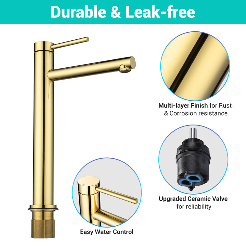 Tall Brushed Gold Brass Bathroom Vessel Sink Faucet